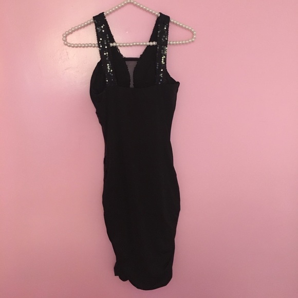 Arden B Black See Thru Panel Sequin Bodycon Dress - Picture 7 of 8