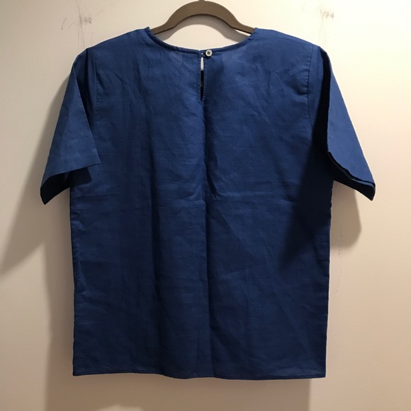 Blue structured linen shirt - Picture 4 of 7