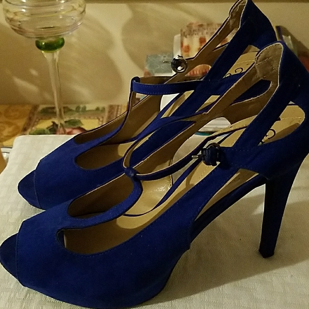 Blue, Guess Heels, worn inside the house.
