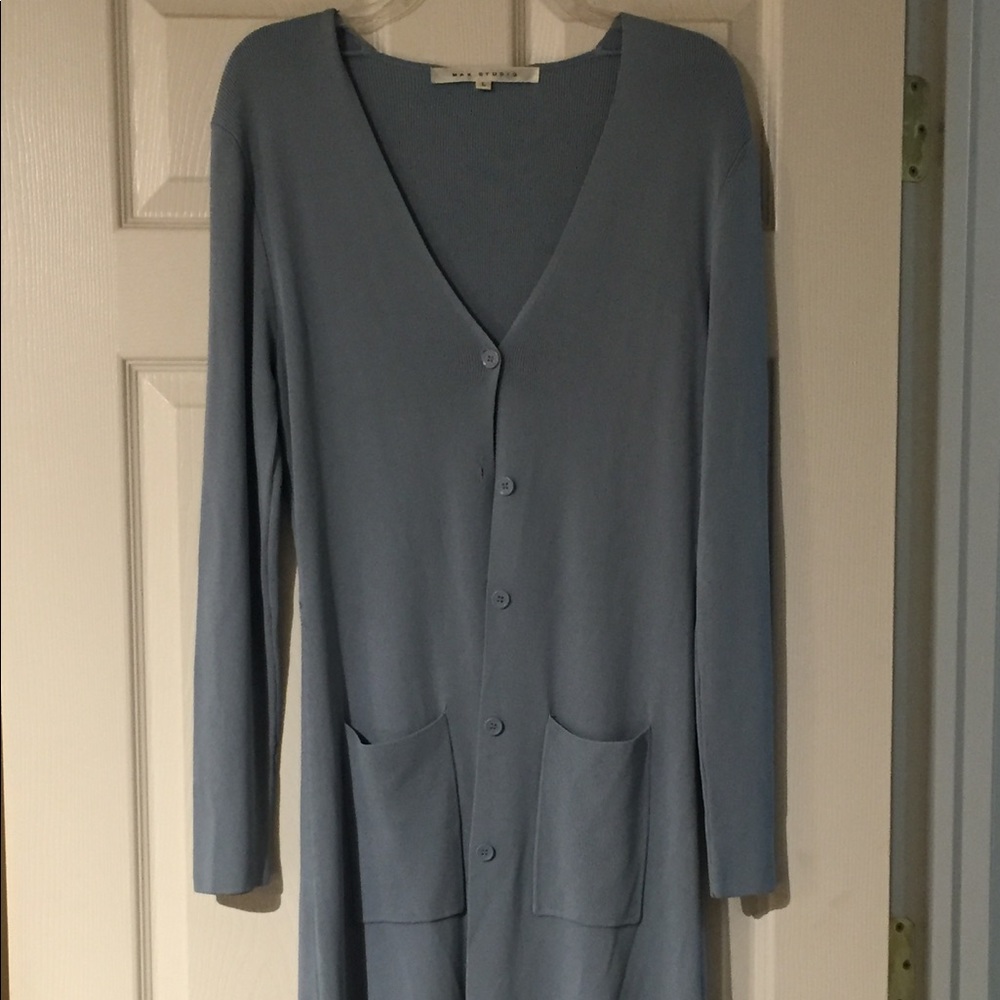 Max Studio Blue Silk Duster. Size L. NWT.