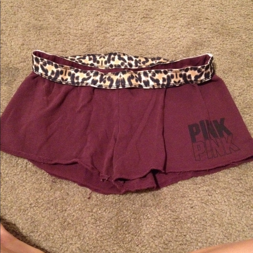 PINK burgundy shorts with leopard print