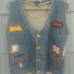 Vintage 70s denim biker vest with patches