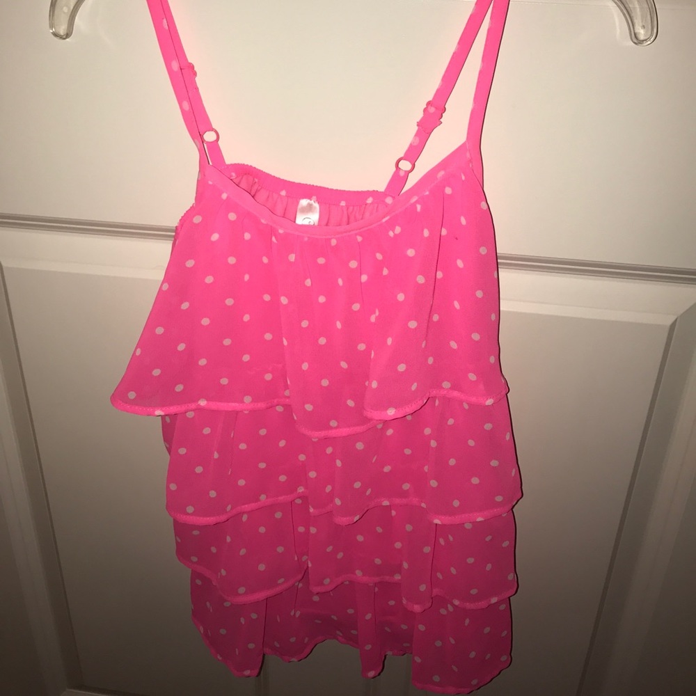 Pink polka-dot tiered tank top