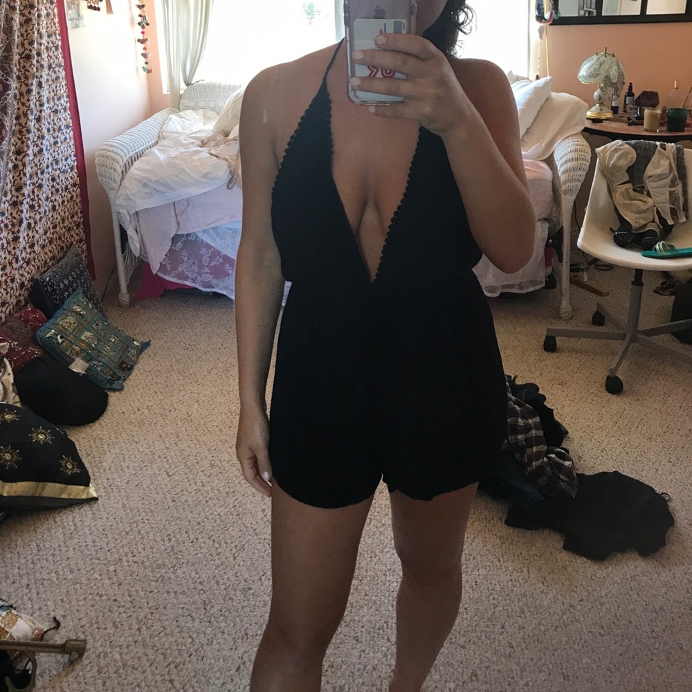 Black deep cut romper
