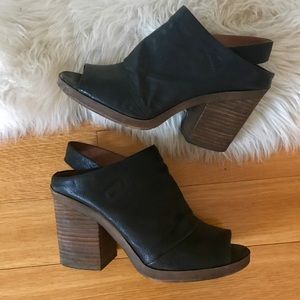 Lucky Brand Black Leather Sling Block Heel