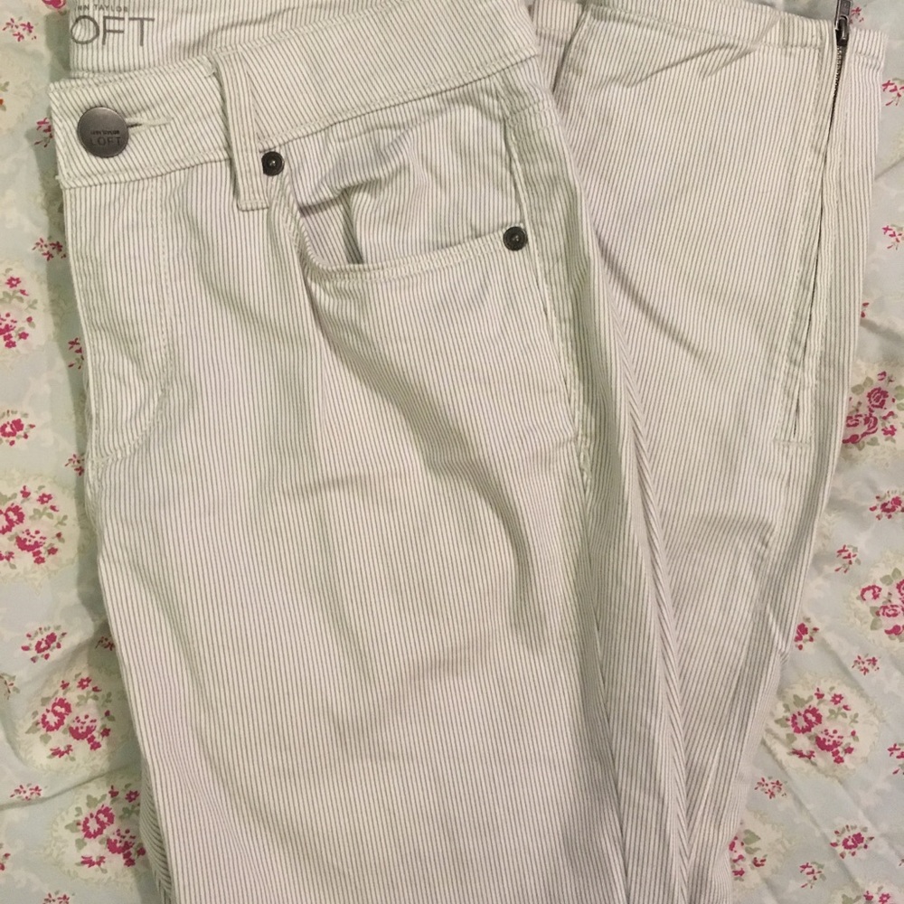 Loft Curvy Pinstripe Ankle Zip Jeans Sz 26 /2