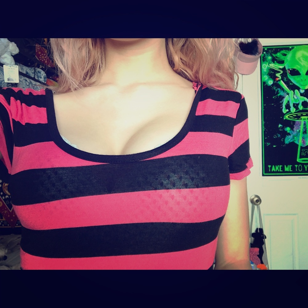 Rue 21 Pink and Black Striped Shirt