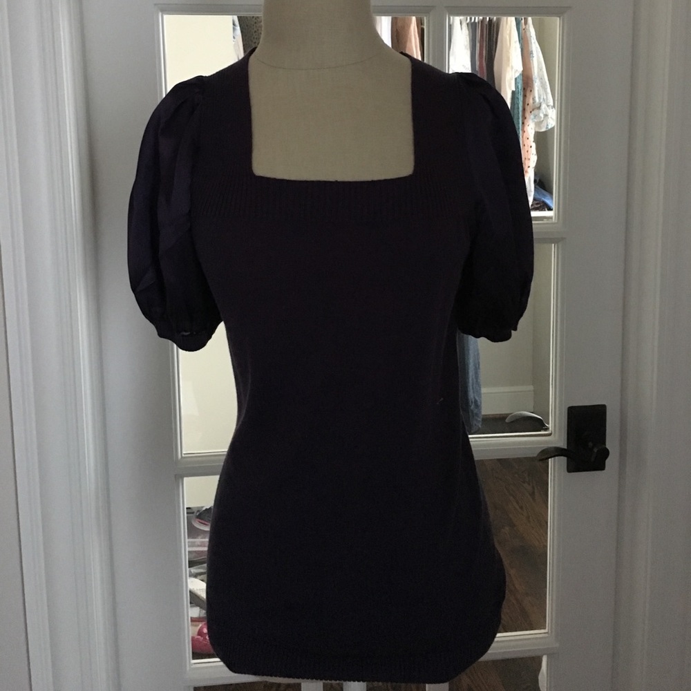 BCBG purple silk sleeve sweater