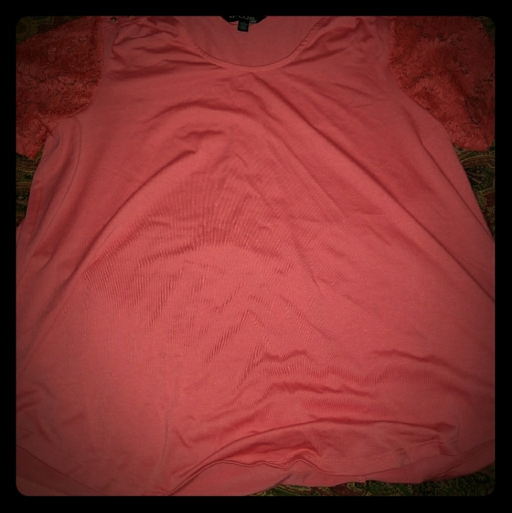 2xl Orange pinkish lace sleeves women's shirt