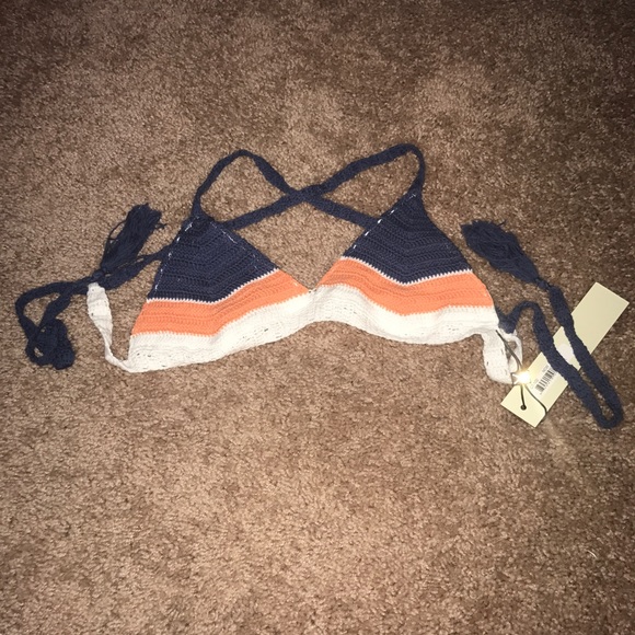 LAST ONE Crochet Knit Tie Triangle Top - Picture 3 of 4