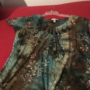 Dress Barn top green, brown, silver 2X