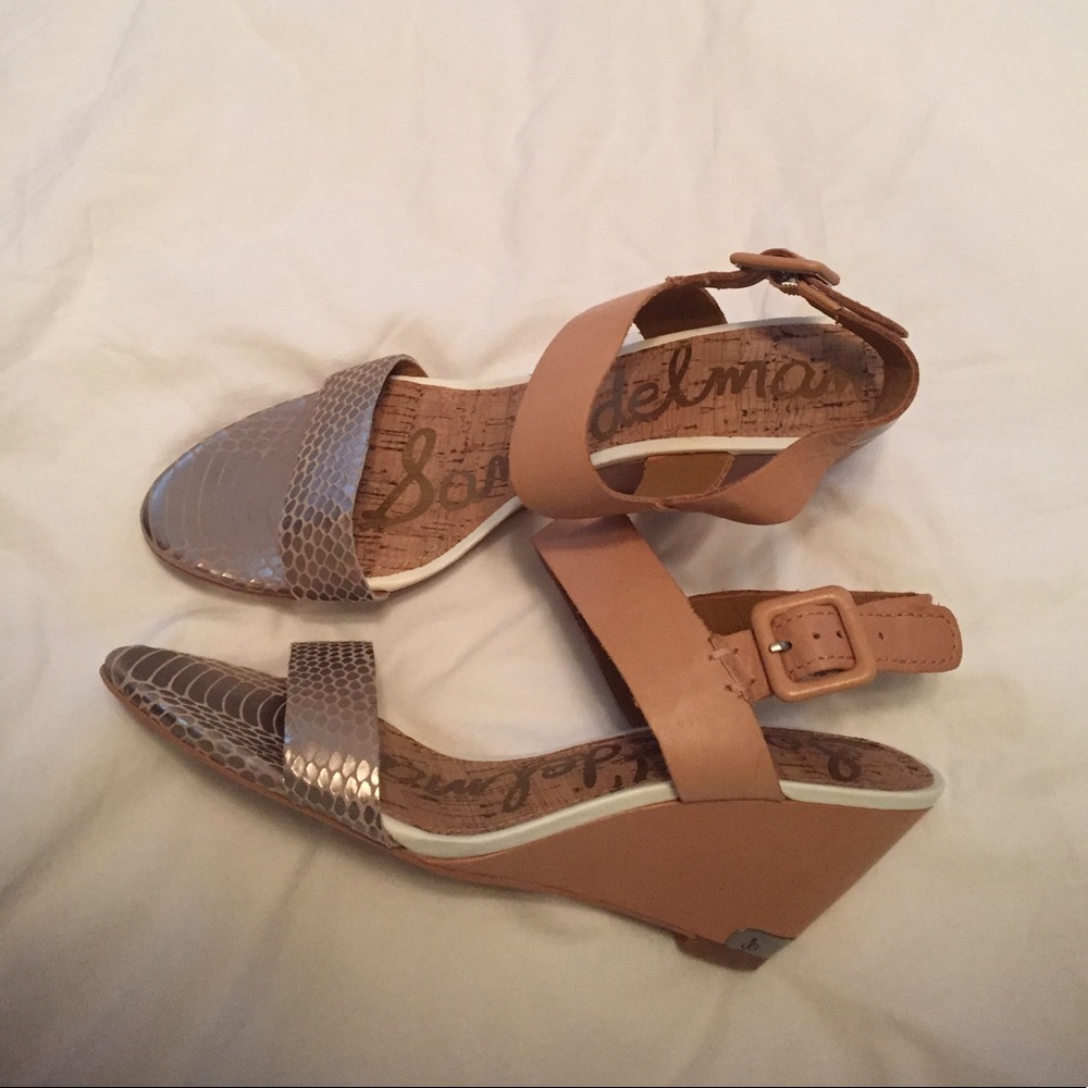 Tan and Metallic Sam Edelman Wedges 8.5