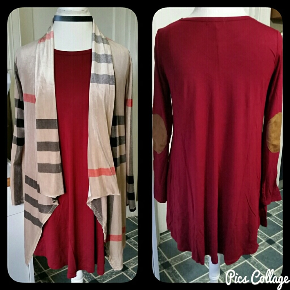 Cranberry Mini Dress with Faux Suede Elbow Patches - Picture 2 of 11