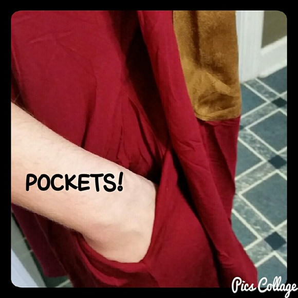 Cranberry Mini Dress with Faux Suede Elbow Patches - Picture 3 of 11