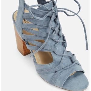 JustFab Nedala heeled sandals in Dusty Blue