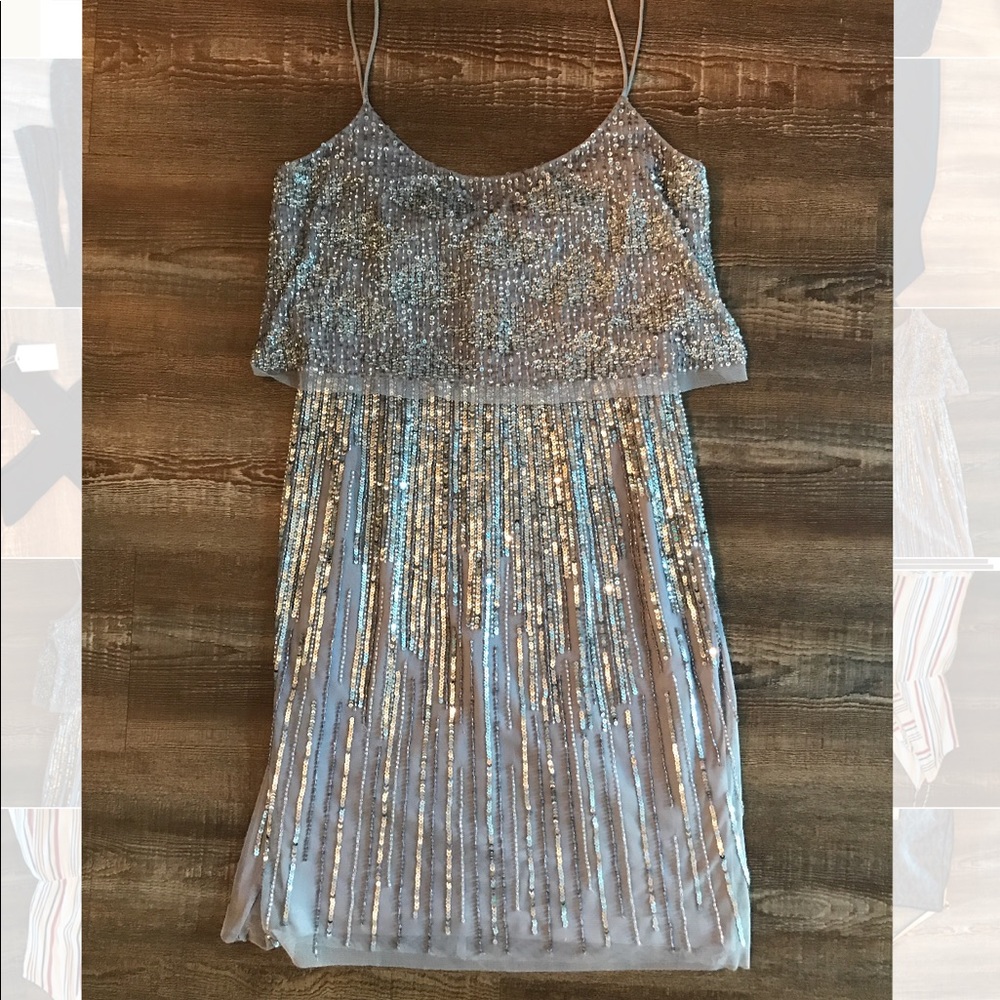 Aidan Mattox Silver/Gray Beaded Dress - Size 2