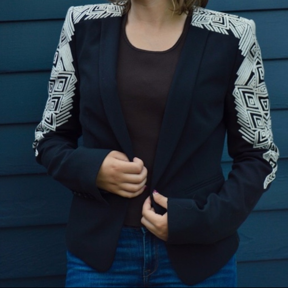 BCBGMAXAZRIA Womens Black and White Blazer Size S