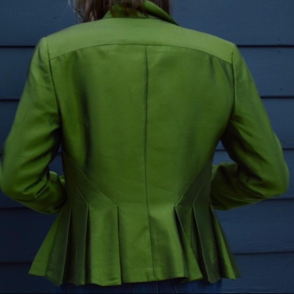 SHANI Womens Wool/Silk Green Blazer with Jewels