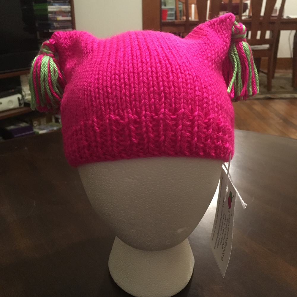 Hand-Knit Fuschia Pink/Lime Green Baby Hat