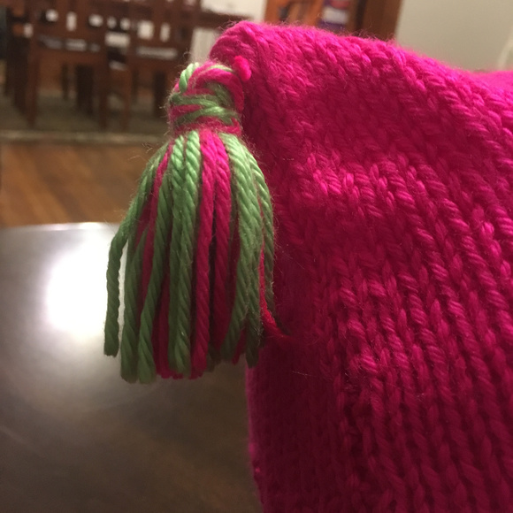 Hand-Knit Fuschia Pink/Lime Green Baby Hat - Picture 2 of 2