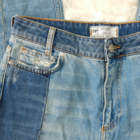 Free People Patchwork Distressed Straight Leg - Picture 4 of 7