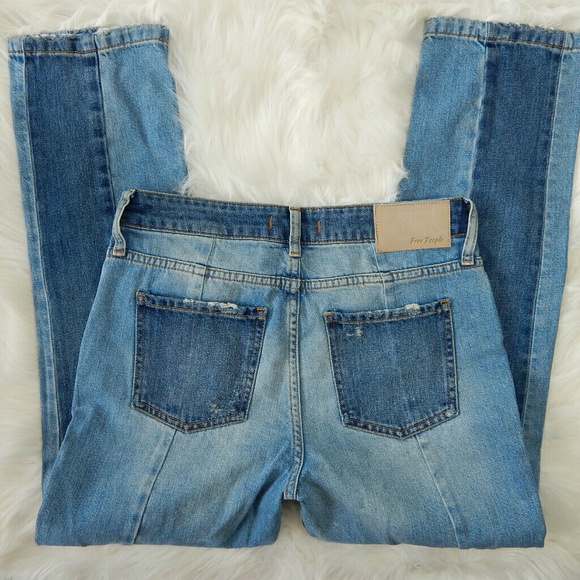 Free People Patchwork Distressed Straight Leg - Picture 5 of 7