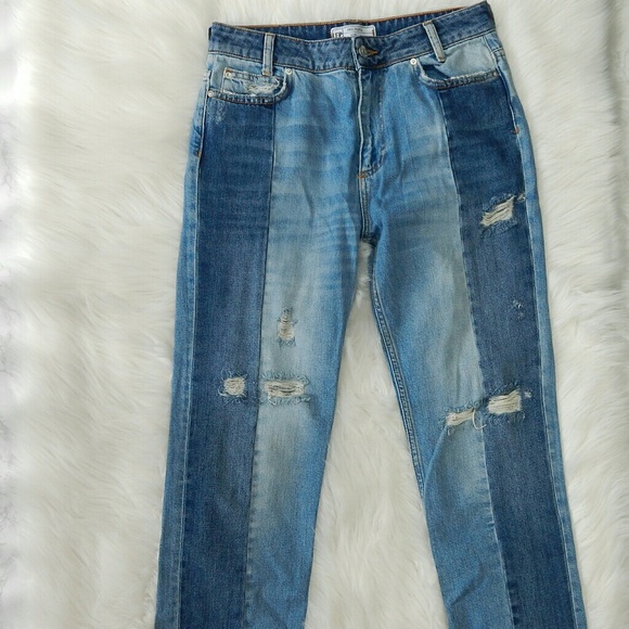 Free People Patchwork Distressed Straight Leg - Picture 2 of 7