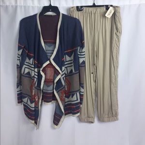 Boho cardigan and flood pants bundle