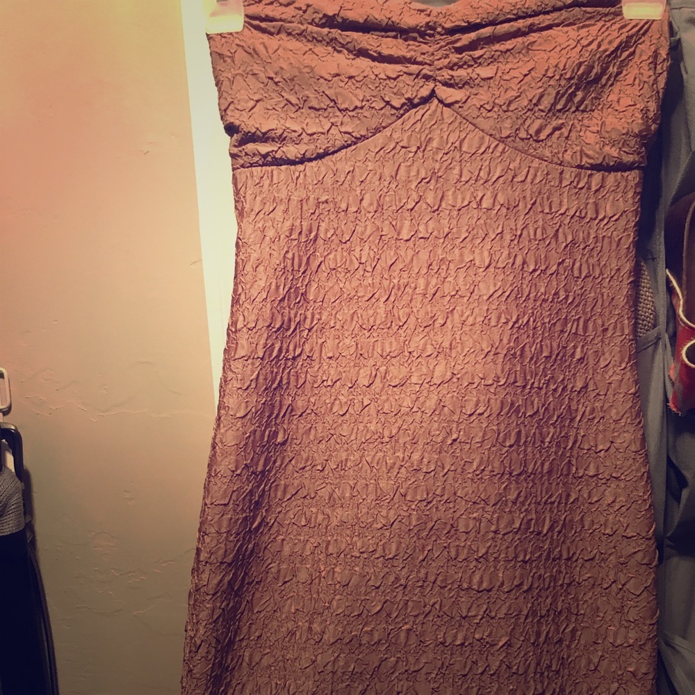 Strapless beige ruffle mini dress