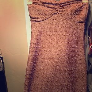 Strapless beige ruffle mini dress