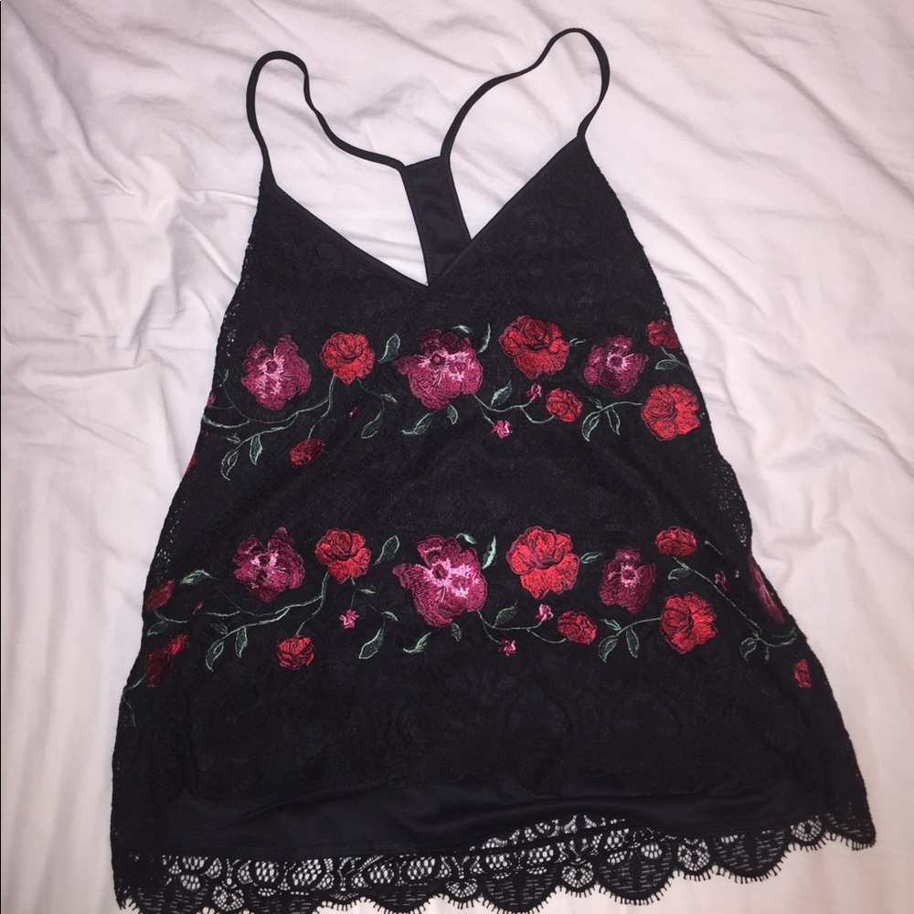 Rose embroidered lace tank top from Express.
