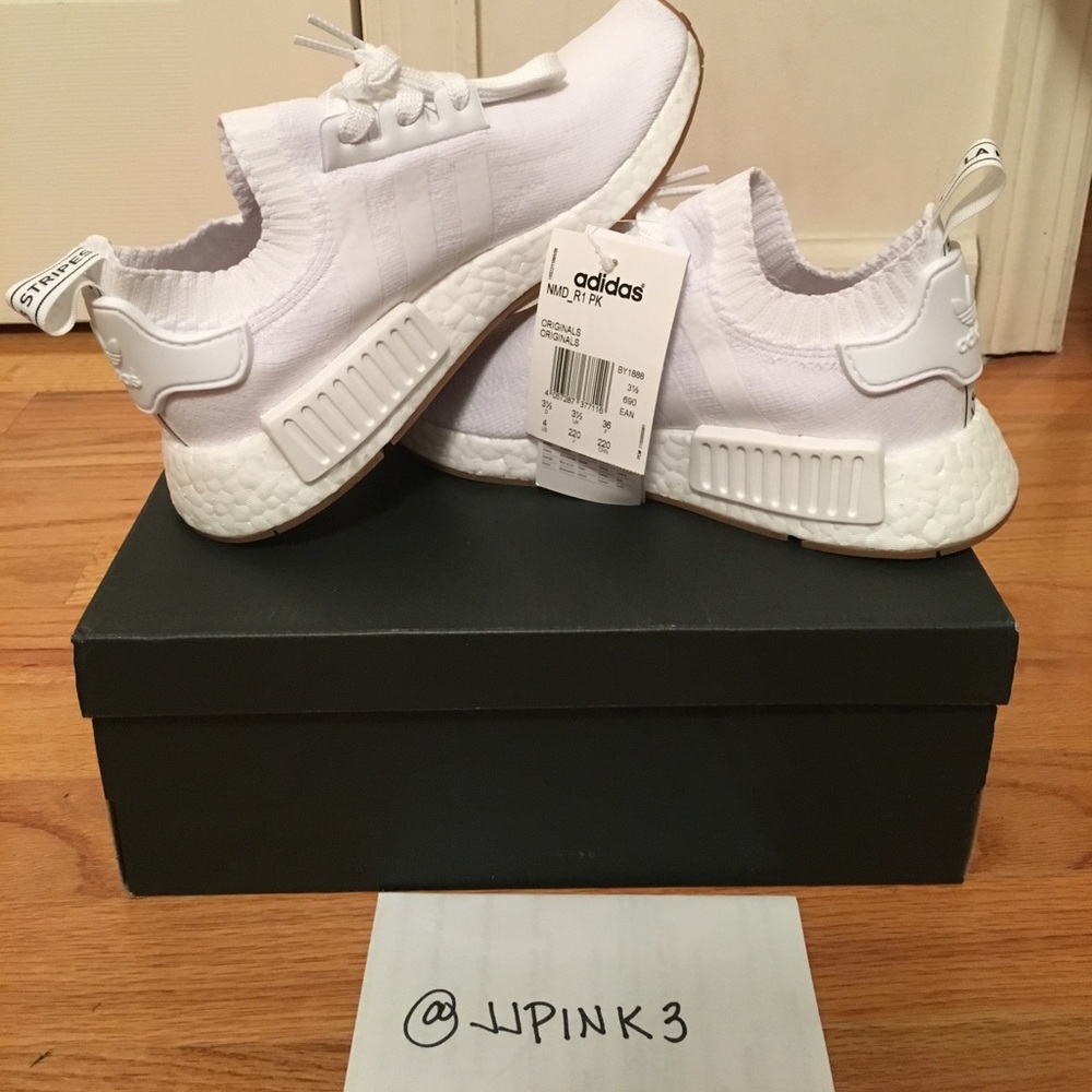 New White Adidas NMD R1 PK Primeknit Size 4M/5.5W