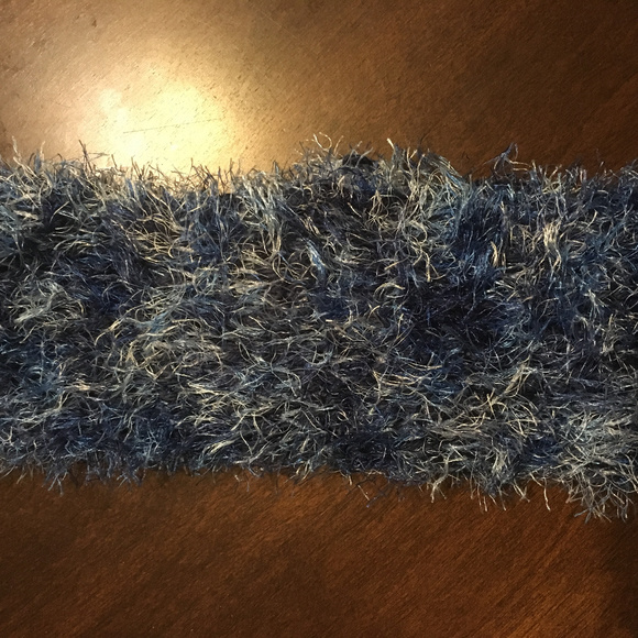 Hand-Knit Blue Fuzzy Headband/Earwarmer - Picture 2 of 3