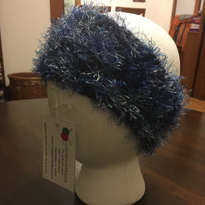 Hand-Knit Blue Fuzzy Headband/Earwarmer
