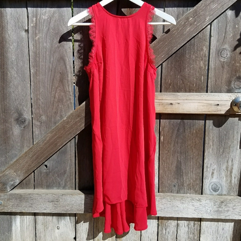 Red hi-lo bias cut dress 2