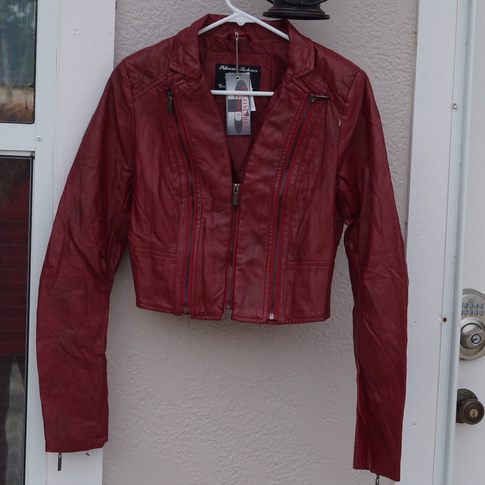Stylish Faux Red/Maroon Leather Jacket