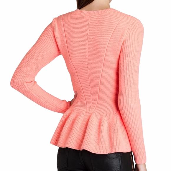 TED BAKER Ilivia Ribbed Neon Pink Peplum Sweater - Picture 3 of 5