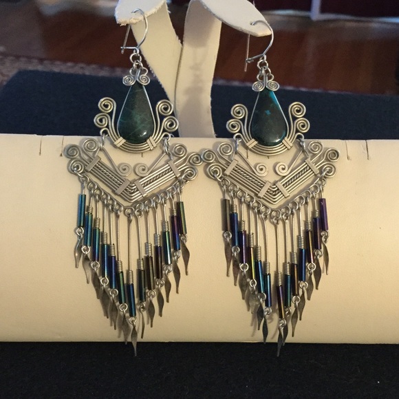Gorgeous Silver & Malachite Earrings - Picture 1 of 4