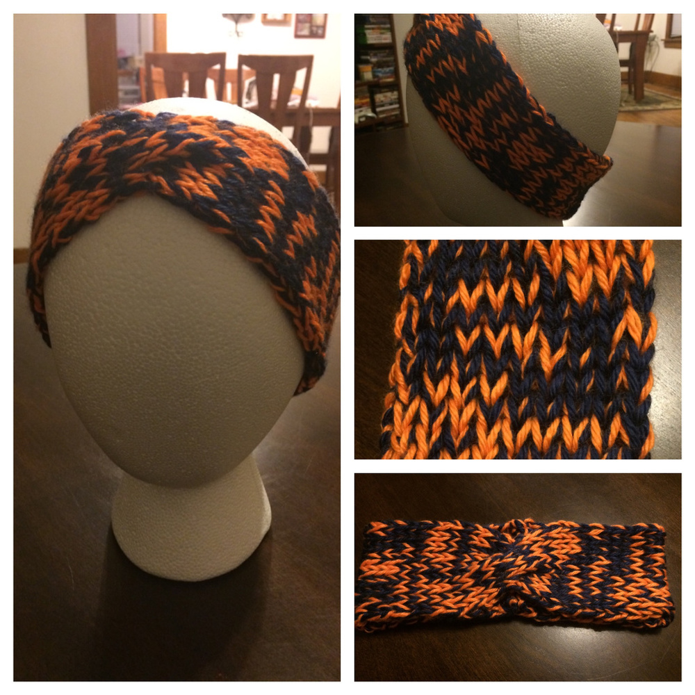 Hand-Knit Twist Headband/Earwarmer - Illini Colors