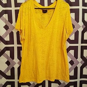 Gold Yellow see-through vneck t-shirt
