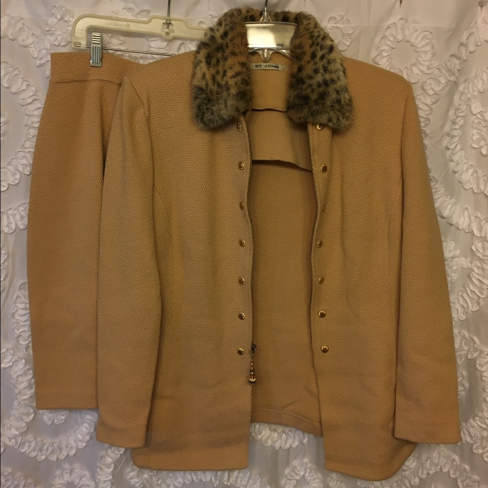 St. John Khaki Knit Skirt Suit