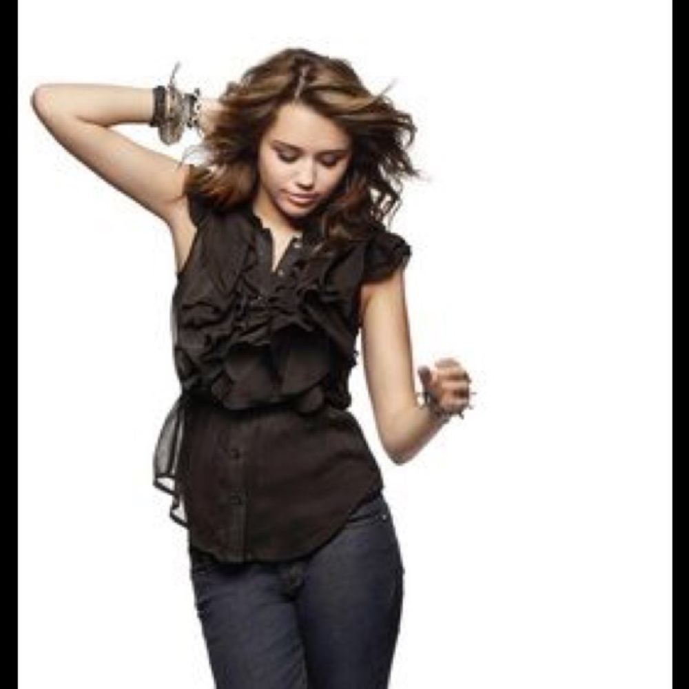 Max Azria & Miley Cyrus Black Ruffle Blouse