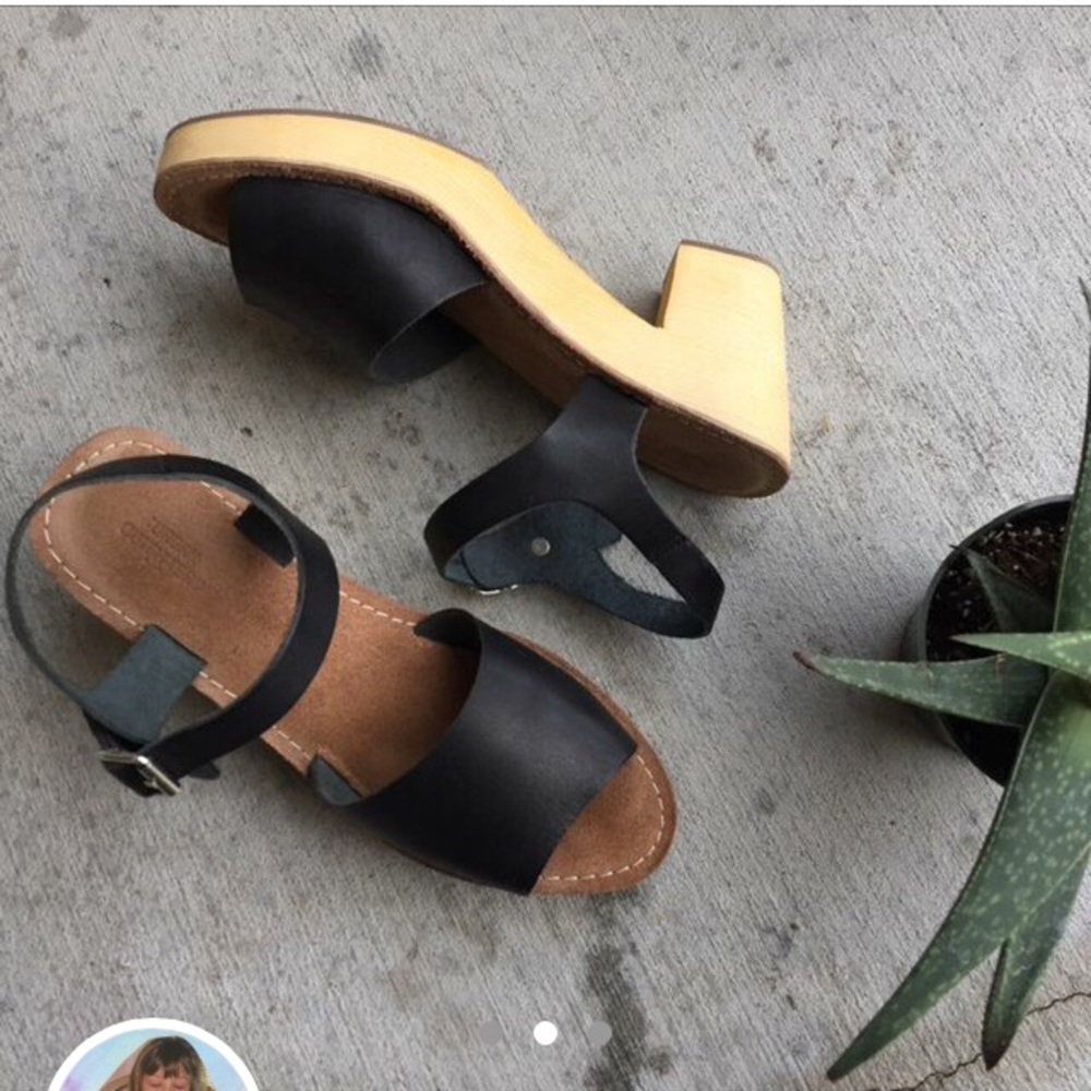 Urban Outfitters black leather wooden clogs