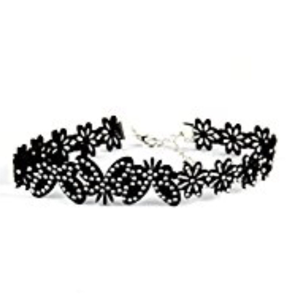 5/$25 Black velvet rhinestone choker butterfly