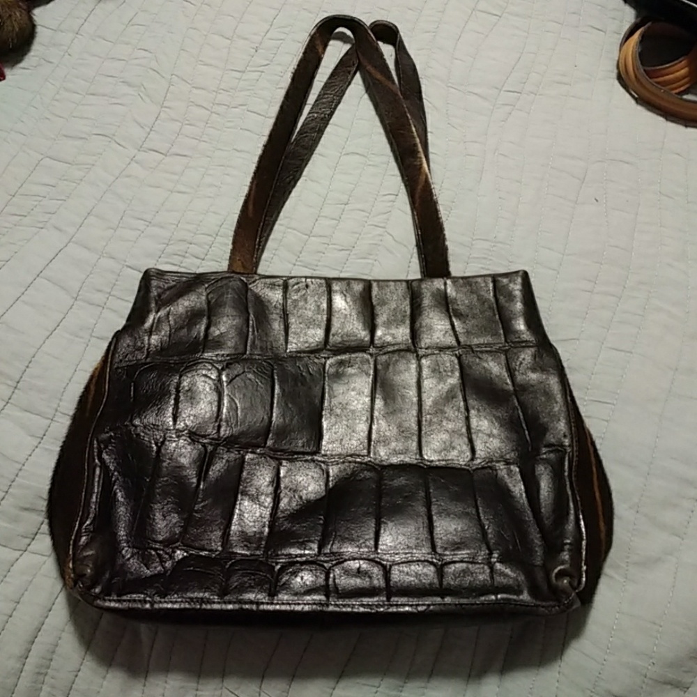 Falor genuine leather & mohair shoulder bag