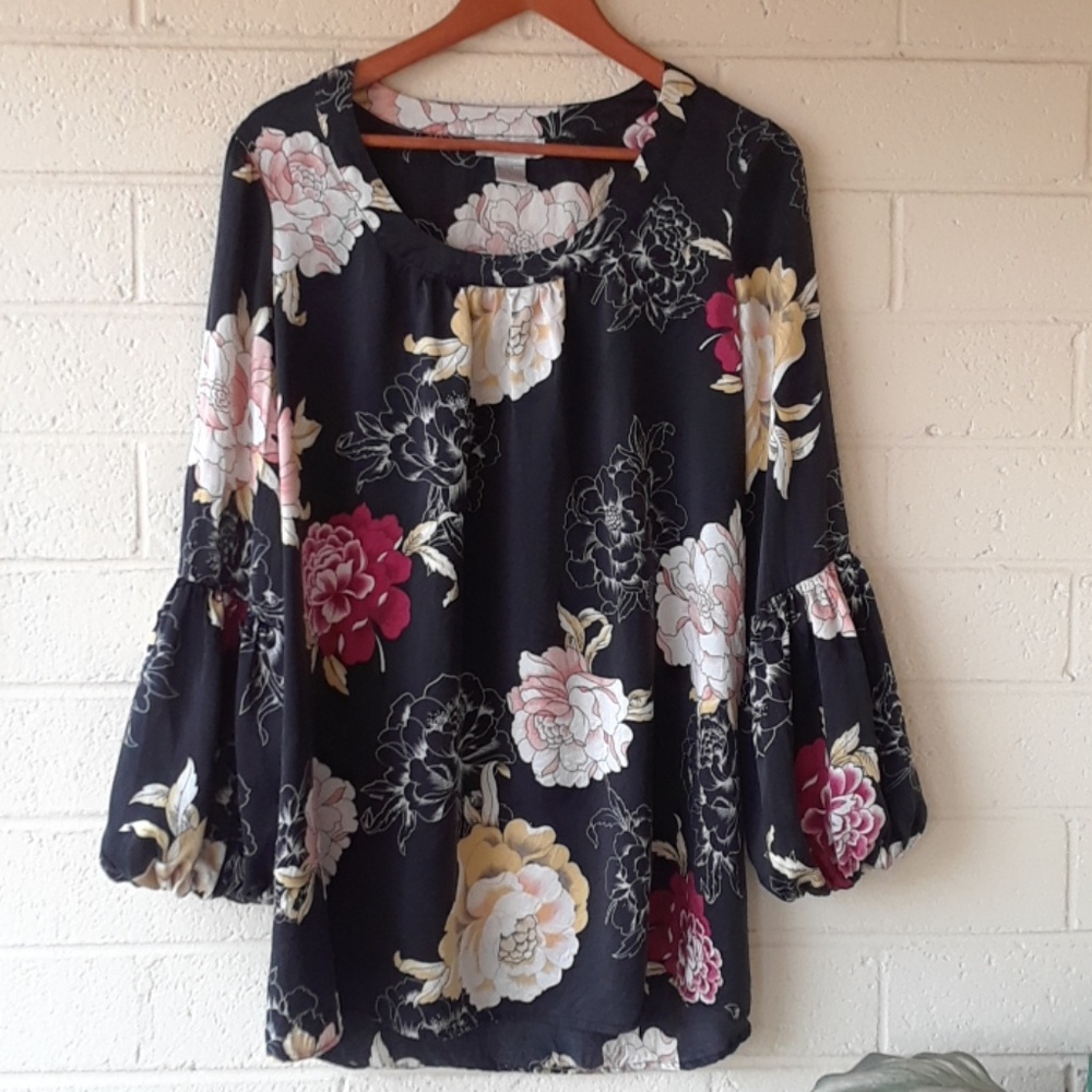 Spiegel  silk floral  bell sleeve blouse