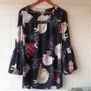 Spiegel  silk floral  bell sleeve blouse
