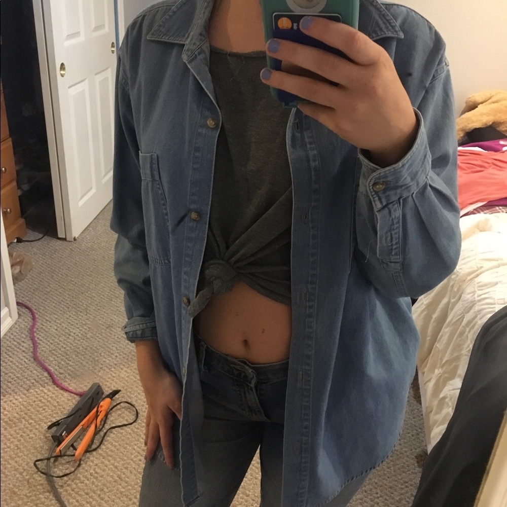 Oversized denim button-up shirt (tunic)