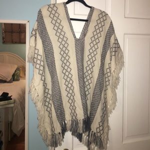 Free People fringed poncho pullover sweater