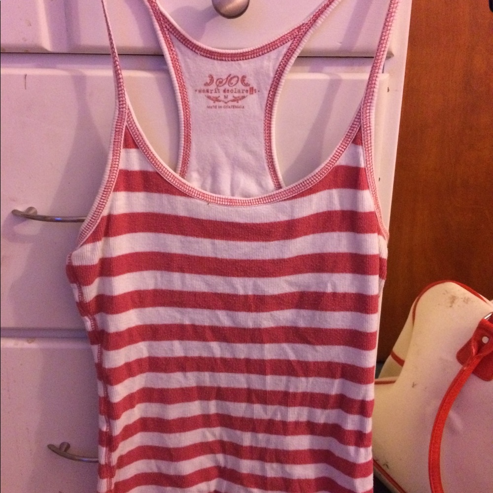 Pink and white racerback striped tank top